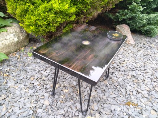 Ebonised Masonic resin Chestnut Table and coaster